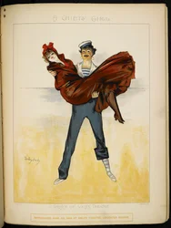 En pige i armene på Auguste, en badehjælper, på Rivieraen (illustration)