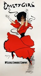 Kunst. Underholdning. En munter pige, operette af Owen Halls og Sidney Jones. Plakat af Dudley Hardy, England