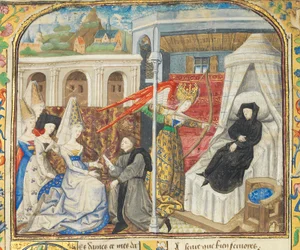 Side fra "La Belle Dame Sans Merci" af Alain Chartier, Paris, begyndelsen af ​​det 15. århundrede