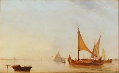 Harboring Boats at Dawn (olie om bord)