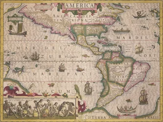 Kort over Amerika, fra Mercator Atlas, pub. af Jodocus Hondius (1563-1612), Amsterdam, 1606