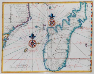 Kort over en del af Mozambiques kyst og øen Madagaskar.