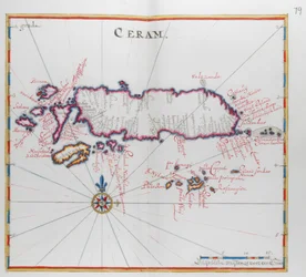 Kort over øen Ceram (Seram), Indonesien.