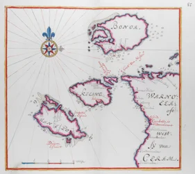 Kort, der viser en del af øen Ceram (Seram) og Bonoa (Boano-øen) og Kelang-øen og Manipa-øen.