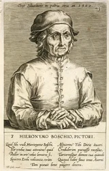 Portræt af Hieronymus Bosch (ca. 1450-1516) plade 3 i en serie portrætter af kunstnere, indgraveret af Theodor Galle (1571-1633)