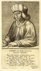 Portræt af Hubert van Eyck (1366-1426) plade 1 fra en serie portrætter af kunstnere, indgraveret af Theodor Galle (1571-1633)