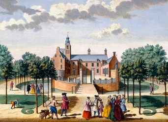 Udsigt over Adrichem House, fra Het Zeganpralent Kennemerlant af Hendrick de Leth og Matthias Brouerius Van Nidek, udgivet ca. 1700-1730