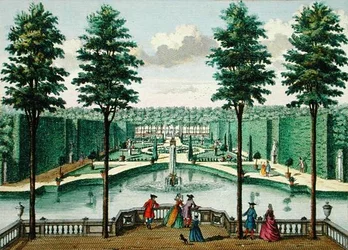 Udsigt over haven fra huset, Watervliet, fra Her Zeganplant Kennemerland, af Hendrik de Leth og Matthias Brouerius Van Nidek, udgivet ca. 1700-1730 (se også 172308, 1723