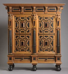 Garderobeskab (Kast), fremstillet i Holland, ca. 1625-1650 (eg med ibenholt og palisanderfiner)