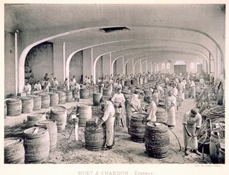 Konstruktion af fadene, fra "Le France Vinicole", udgivet af Moet und Chandon, Epernay (fotolitho)