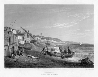 Cogoleto, fødestedet for Columbus, Italien, 1828.