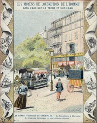 La Canebiere i Marseille - den elektriske sporvogn - bilerne genvinder - illustration af E Letellier - Beskyt historisk notesbog, slutningen af 1800-tallet