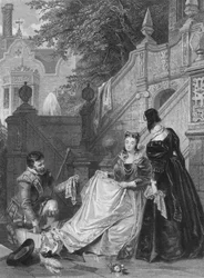 Scene fra Sir Walter Scotts Kenilworth. Wayland, Amy Robsart & Janet, 1834.