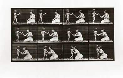Barn bringer buket til en kvinde, tallerken 465 fra Animal Locomotion, 1887