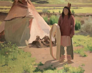 Klikitat Warrior, ca. 1898 (olie på lærred)