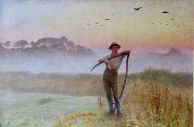 En efterårsmorgen: Leen ... en mand med en le