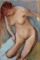 Efter badet: nøgen kvinde tørrer sit højre lår. Pastel, 1866, 72 x 49 cm, Rom, Galleria d