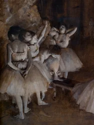 Balletgentagelse på scenen (detalje). 1874. Olie på lærred.