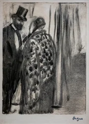 Samtale (Ludovic Halevy og Madame Cardinal). Omkring 1876-1877. Monotype har sorte blækbeslag på et sekundært støttekarton af kunstneren.