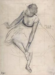 Danserinde, der justerer sin sko (ballerina). Tegning af Edgar Degas (1834-1917). New York. Metropolitan Museum of Art.