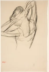 Danser, halv krop, armene krydset bag hovedet, ca. 1890 (blyant på papir)