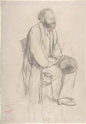 Édouard Manet, siddende, holdende sin hat