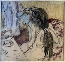 Kvinde har sit toilet. Tegning af Edgar Degas (1834-1917)