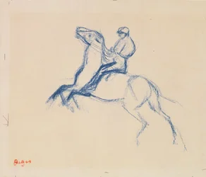 Jockey på hesteryg (farveblyant på papir)