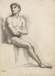 Siddende mand, nøgenstudie, 1858