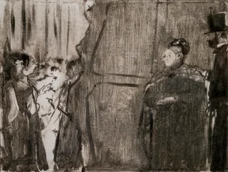 Mød Ludivic Halevy og Madame Cardinal bag kulisserne. Omkring 1876-1877. Monotype har sort blæk.