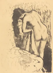 Nøgen kvinde, der står og tørrer sig (Femme nue debout, a sa toilette)