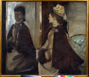 Portræt af Madame Jeantaud (1851 - 1929) i spejlet. Maleri af Edgar Degas (1834-1917)