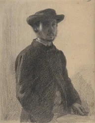 Selvportræt, ca. 1857 (sort kridt og grafit med hvidt på beige vævet papir)