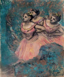Three Dancers in Red af Degas, Edgar (1834-1917)