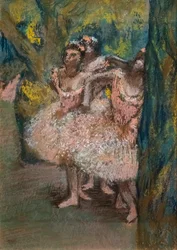 Tre dansere i lakseskørter. 1904-1906. Pastel på marouflepapir på pap.