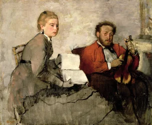 Violinist og ung kvinde, ca. 1871 (olie og farveblyant på lærred)