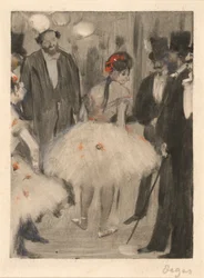 Virginie bliver beundret, mens Marquis Cavalcanti ser på, ca. 1880-83