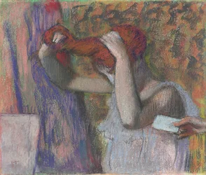 Kvinde, der styler sit hår, brevet; Kvinde, der reder sit hår, brevet, ca. 1888-1892