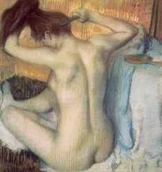 Kvinde kæmmer sit hår, ca. 1885 (pastel)