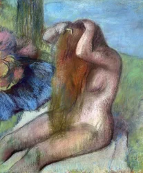 Kvinde laver sit hår, ca. 1895 (pastel)