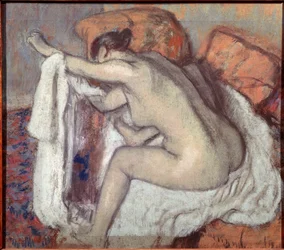 Kvinde tørrer sin arm. Maleri af Edgar Degas (1834-1917). Pastel. São Paulo kunstmuseum, Brasilien