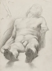 Studie - Reclining Nude Man, 1856-58 (grafit på cremefarvet papir)