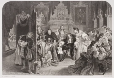 James II (1633-1701) modtog nyheder om landingen af prinsen af Orange, indgraveret af F.A. Heath