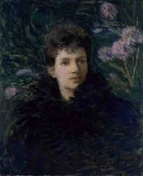 Ung kvinde med violer, ca. 1910 (olie på lærred)