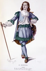 Karakteren Dorante i komedien Le Menteur - Full Theatre: (Samling af skuespil af Corneille) tegning af Geffroy, gravering af L. Wolff - udg. Laplace, Sanchez et Cie, Paris 1884
