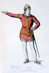 Karakteren af Don Rodrigue i tragikomedien Le Cid - Full Theatre: (Samling af skuespil af Corneille) tegning af Geffroy, gravering af Colin - udg. Laplace, Sanchez et Cie, Paris 1884