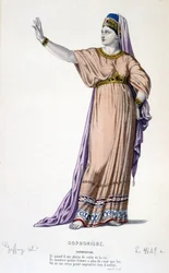 Karakteren af Sophonisbe i Tragedie Sophonisbe - Full Theatre: (Collection of Plays af Corneille) Tegning af GeFfroy, gravering af L. Wolff - Ed. Laplace, Sanchez et Cie, Paris 1884