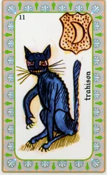 tarot af magus Belline tegnet af Edmond Billaudot ca. 1845 og givet til clairvoyant Belline til genudstedelse: forræderiets kort: katten