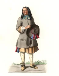 Fransk bonde fra det 17. århundrede, efter en gravering fra 1679, af Jean Saint Jean - Litografi af en illustration af Edmond Lechevallier-Chevignard (1825-1902), fra "Costumes historiques des 16e"