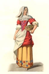 Fransk bonde fra det 17. århundrede, efter et gravering af Jean Saint Jean - Litografi fra en illustration af Edmond Lechevallier-Chevignard (1825-1902), fra "Costumes historiques des 16th"